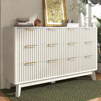 AMERLIFE Fluted 6-Drawer Dresser with Faux Marble Top, 54 Wide Chest of Drawers for Bedroom, Living Room, Hallway, Entryway,White