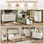 Commode cannelée à 6 tiroirs avec plateau en faux marbre, commode de 137 cm de large pour chambre, salon, couloir, entrée, blanc