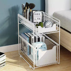 Pull Out Cabinet Organizer, 2-Tier Storage Wire Baskets With Sliding Storage Drawer, Carbon Steel Sliding Drawer Shelf Baskets for Kitchen Pantry