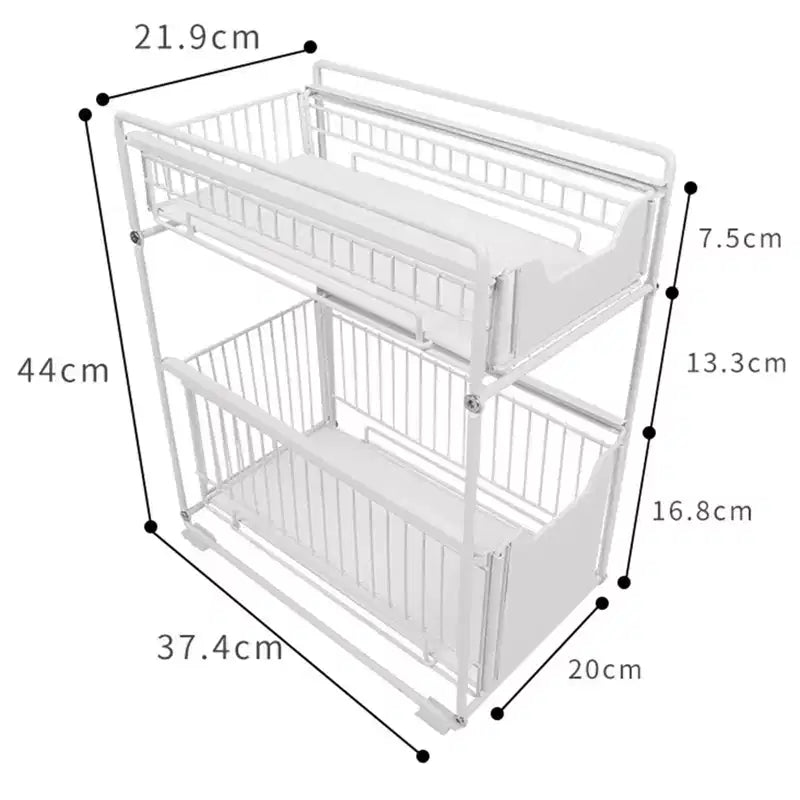 Organisateur d'armoire coulissant, paniers de rangement métalliques à 2 niveaux avec tiroir coulissant, paniers de rangement coulissants en acier au carbone pour garde-manger de cuisine