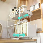 Organisateur d'armoire coulissant, paniers de rangement métalliques à 2 niveaux avec tiroir coulissant, paniers de rangement coulissants en acier au carbone pour garde-manger de cuisine