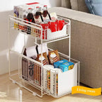 Organisateur d'armoire coulissant, paniers de rangement métalliques à 2 niveaux avec tiroir coulissant, paniers de rangement coulissants en acier au carbone pour garde-manger de cuisine