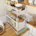Organisateur d'armoire coulissant, paniers de rangement métalliques à 2 niveaux avec tiroir coulissant, paniers de rangement coulissants en acier au carbone pour garde-manger de cuisine