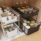 Organisateur d'armoire coulissant, paniers de rangement métalliques à 2 niveaux avec tiroir coulissant, paniers de rangement coulissants en acier au carbone pour garde-manger de cuisine