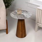 Table d'appoint ronde minimaliste rustique en marbre/bois