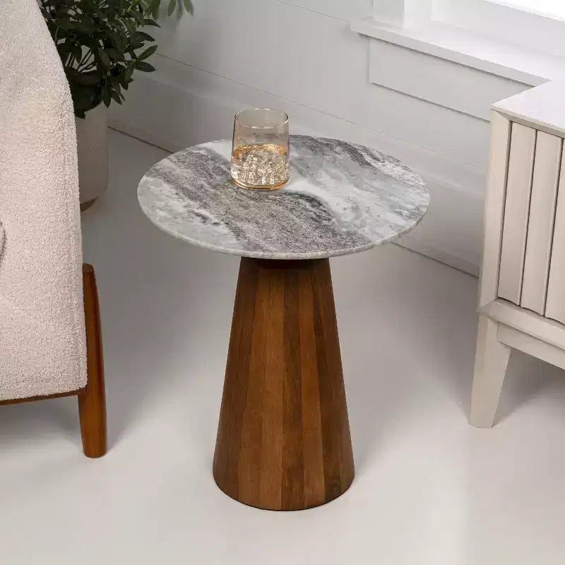 Table d'appoint ronde minimaliste rustique en marbre/bois
