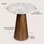 Table d'appoint ronde minimaliste rustique en marbre/bois