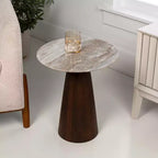 Table d'appoint ronde minimaliste rustique en marbre/bois