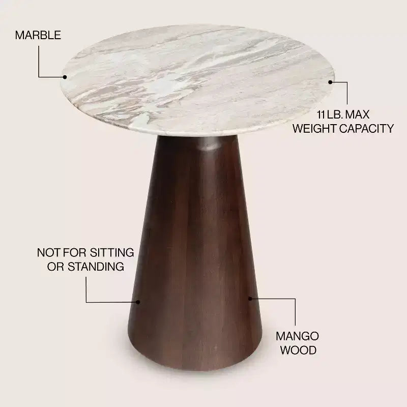 Table d'appoint ronde minimaliste rustique en marbre/bois
