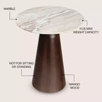 Table d'appoint ronde minimaliste rustique en marbre/bois
