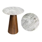 JONATHAN Y Kaito 18 Rustic Minimalist Round Marble/Wood Accent Table