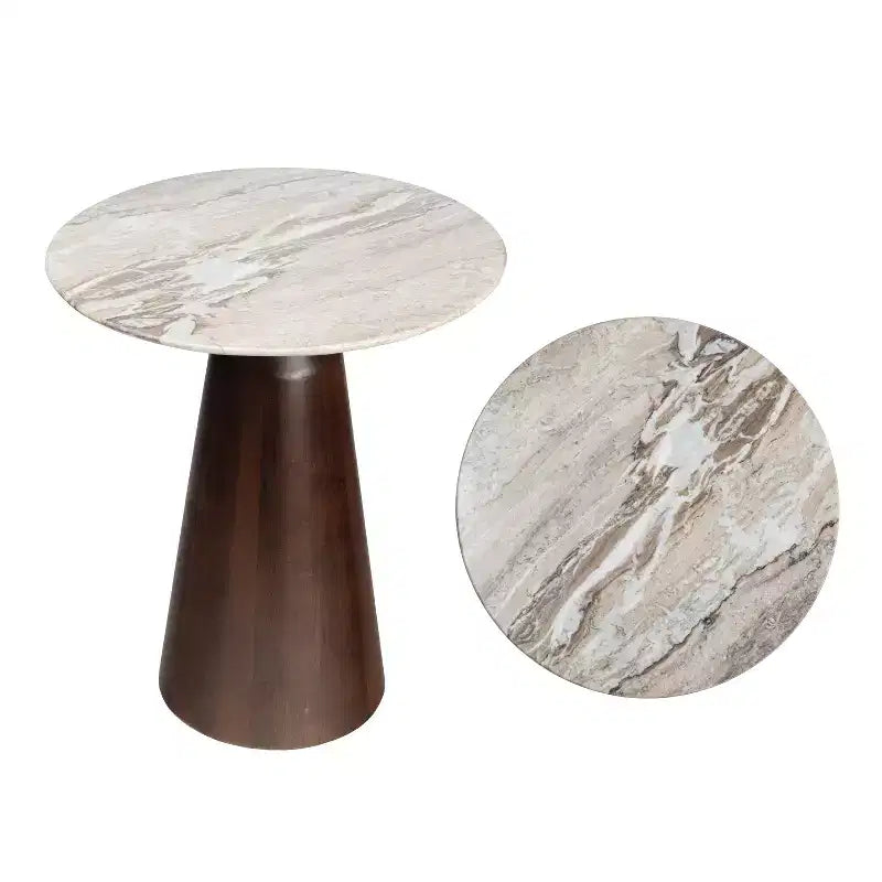 Table d'appoint ronde minimaliste rustique en marbre/bois