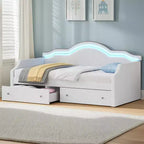 Polibi Velvet Twin/Full Daybed with APP-Controlled Light Strip and 2 Drawers