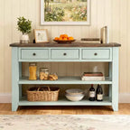 Hostack 48'' Solid Wood Top Console Table with 3 Storage Drawers and 2 Shelves, Retro Blue and Brown Top