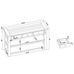 Console de 122 cm en bois massif avec 3 tiroirs de rangement et 2 étagères, dessus rétro bleu et marron