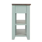 Console de 122 cm en bois massif avec 3 tiroirs de rangement et 2 étagères, dessus rétro bleu et marron
