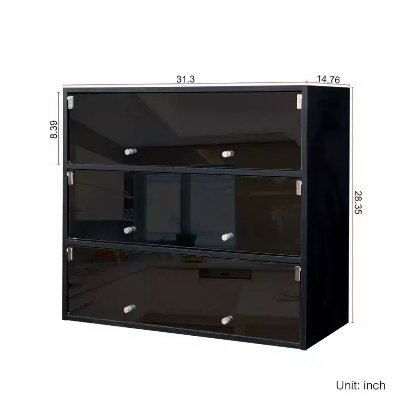 Meuble à chaussures avec trois portes vitrées, Rangement pour chaussures avec poignée en métal, Meuble de rangement pour chaussures pour l'entrée, le salon