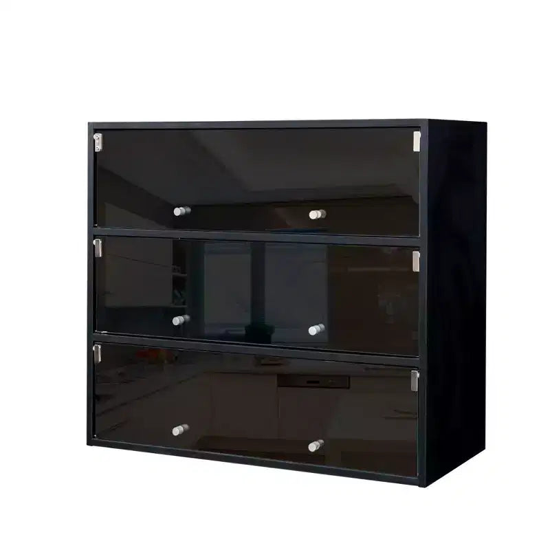 Meuble à chaussures avec trois portes vitrées, Rangement pour chaussures avec poignée en métal, Meuble de rangement pour chaussures pour l'entrée, le salon
