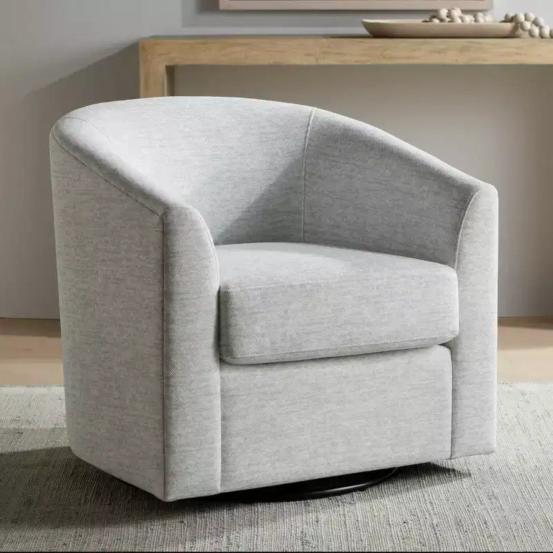 Fauteuil pivotant en tissu gris, 30 3/4 po de large, modèle Barrel
